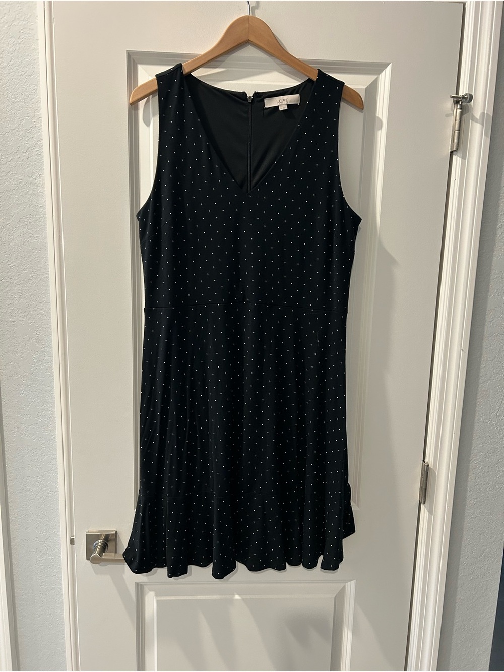 LOFT Black Dress with White Polka Dots